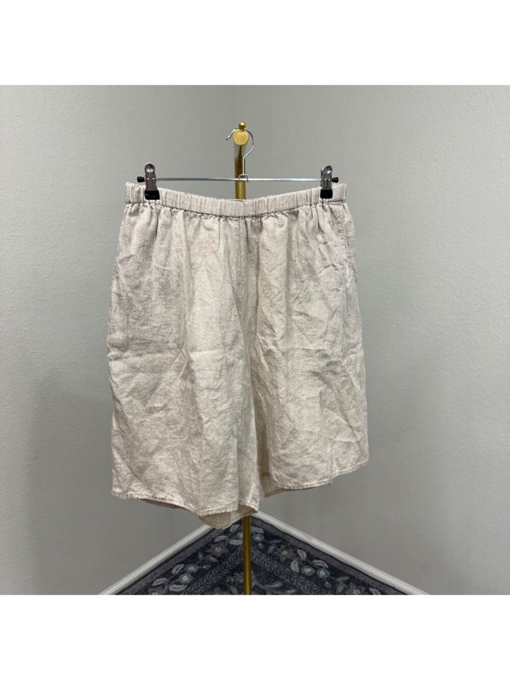 Flax By Jeanne Engelheart 100% Linen High Waisted Flowy Long Shorts Womens Large